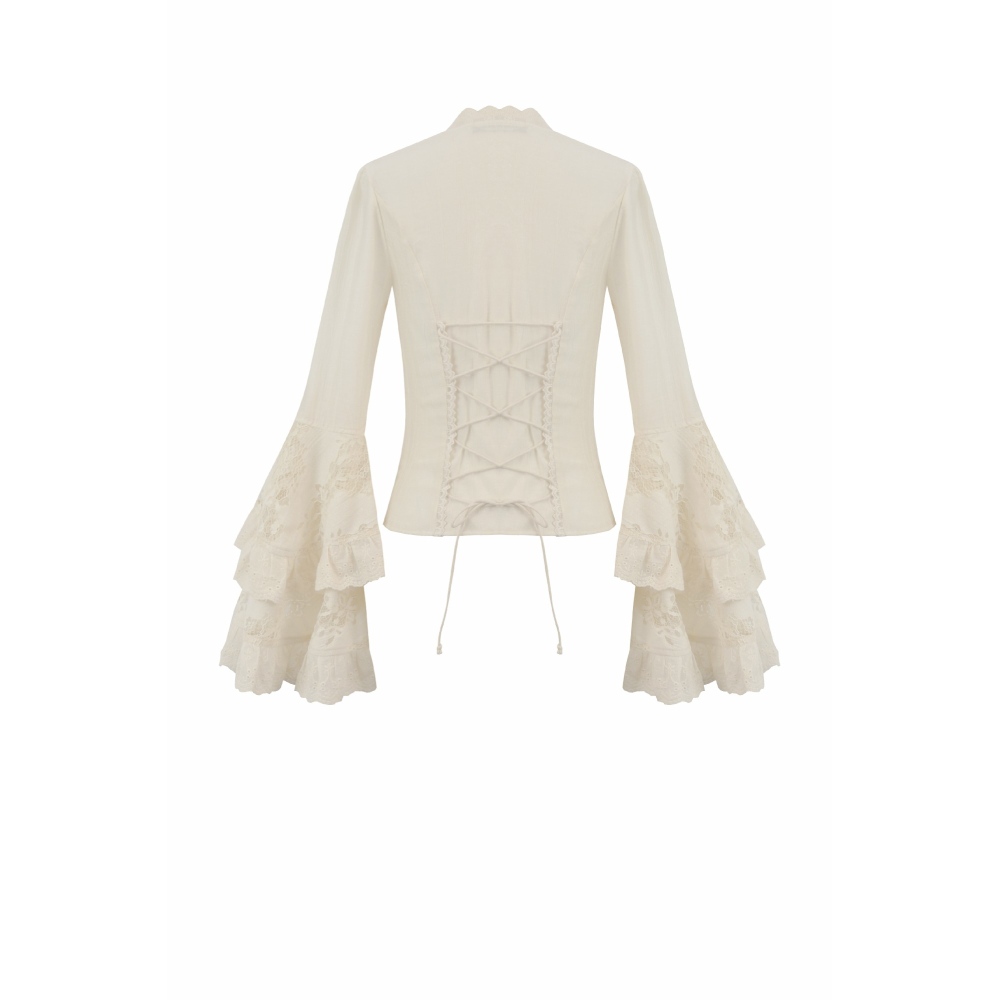 Dark in Love - Steampunk Lace FlareSleeve Longsleeve top - Creme